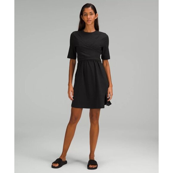 lululemon athletica Dresses & Skirts - LULULEMON Black Cotton Wrap Front T-Shirt Dress, Size M